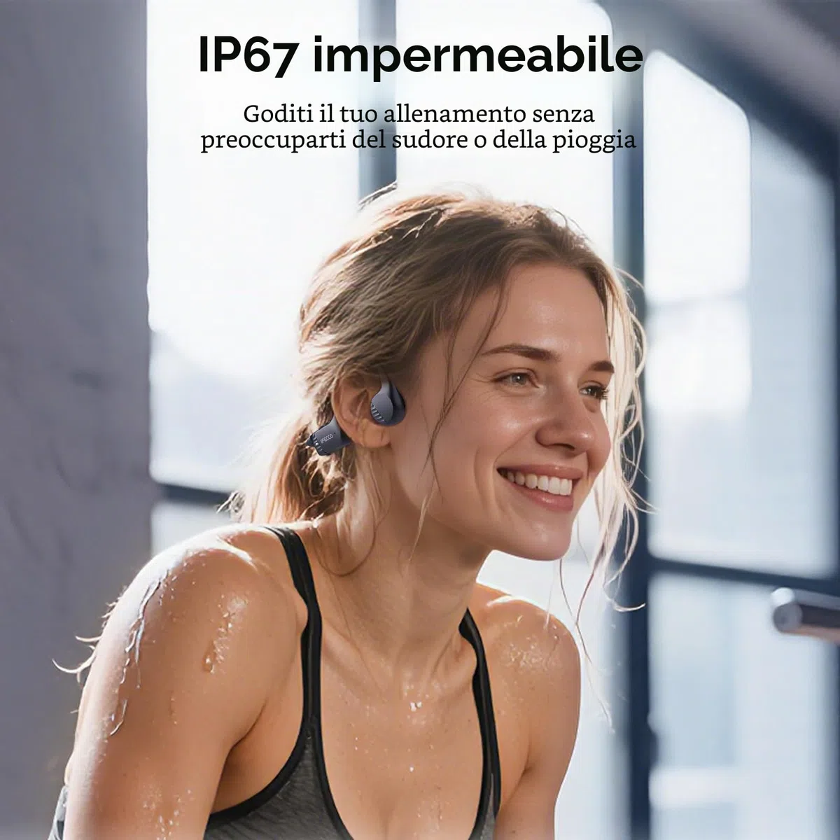 IFECCO Cuffie Conduzione Ossea Wireless 6.0 – IPX67 Impermeabili Auricolari a Conduzione Ossea con Microfono, Cuffie Sportive Senza Fili per Ciclismo, Corsa e Allenamento