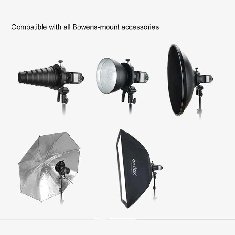 Godox S2 Speedlite Staffa Bowens Supporto di montaggio per AD400Pro, AD200Pro, AD200, Godox V1 Testa rotonda Speedlite, Serie V860II Serie TT350