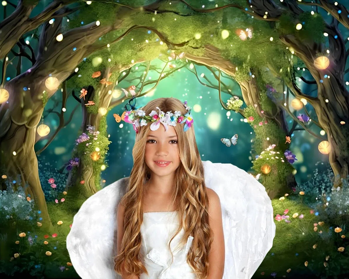 2.7x1.8m Sfondo foresta incantata Fantastico paese delle meraviglie bosco farfalla fiori albero sfondo fotografico principessa festa di compleanno neonato baby shower decorazioni