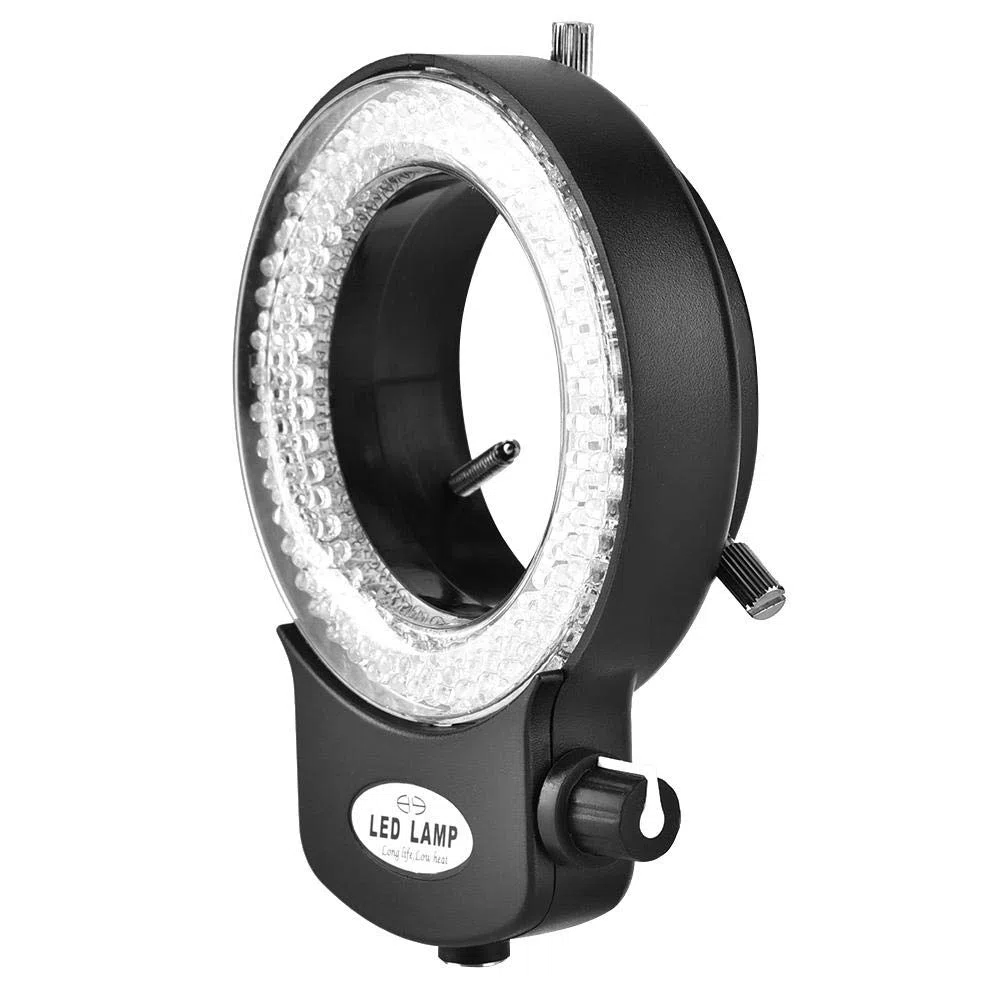 144 Anello Luminoso LED Regolabile Illuminatore Microscopio Anello Light con Adattatore per Microscopio Stereo & Macchina Fotografica. (Bianco/Nero)(nero)