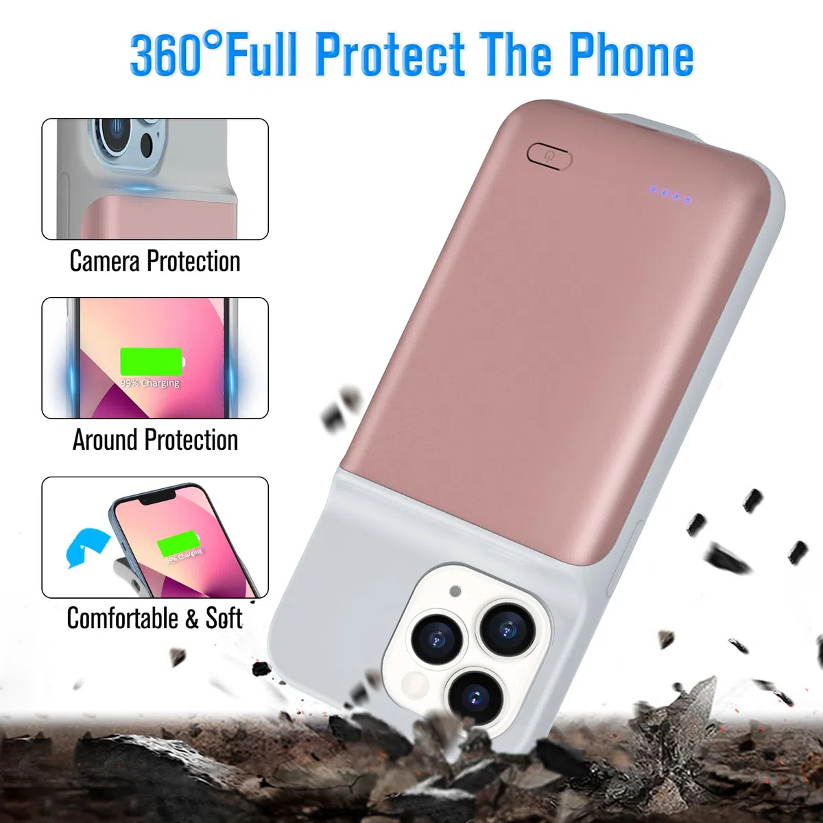 Custodia Per Batteria iPhone 13 Pro Max, 5000mah Custodia Caricabatterie Portatile Per iPhone 13 Pro Max, Batteria Estesa Intelligente Ricaricabile Protettiva (6,7 Pollici) (Rosa)
