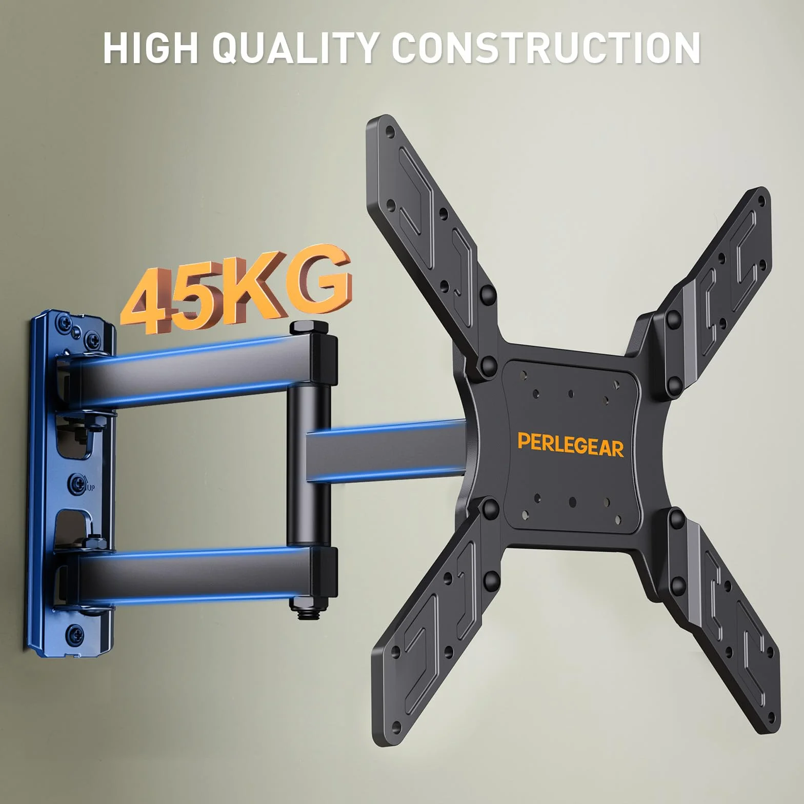 Perlegear Supporto da Parete per TV da 26 a 65 Pollici, Staffa TV con Braccio Girevole ed Estendibile, Max VESA 400x400, Supporto Ultra Resistente 45 kg - PGMFK6