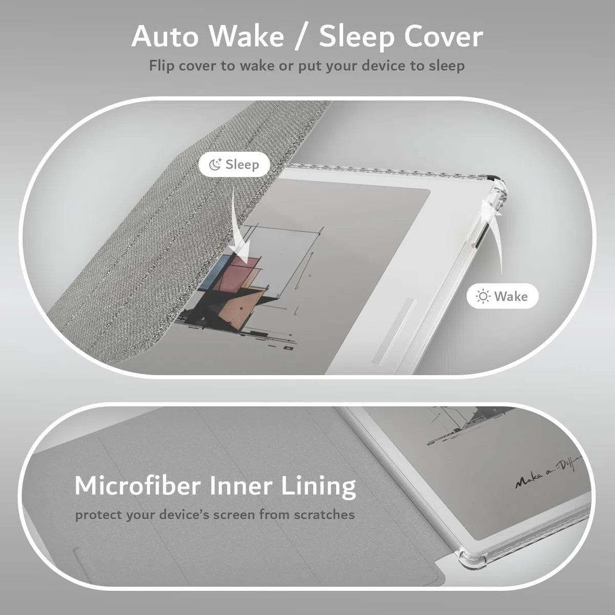 TUDIA SKN FLIP Progettato per Custodia Onyx Boox Go 7 / Color 7 (Gen I 2024 / Gen II 2025 / Gen 2) [Tecnologia Avanzata di Auto Sveglia/Sonno] Cover Trifold da 7" in Pelle TPU Antiurto (Grigio)