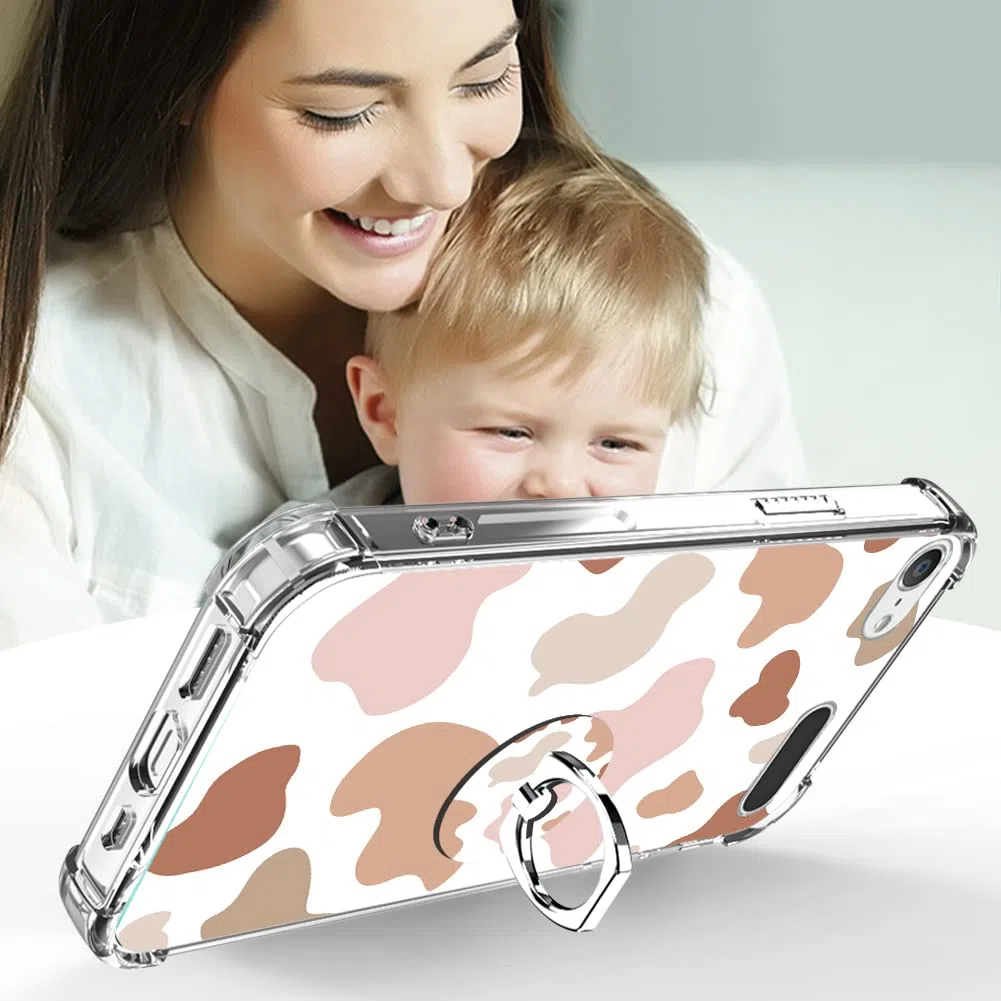 KANGHAR Custodia per iPod Touch 7/6/5 iPod Touch 5a/6a/7a generazione in morbido poliuretano termoplastico, con stampa di mucca, con pellicola proteggi schermo, supporto ad anello con cavalletto