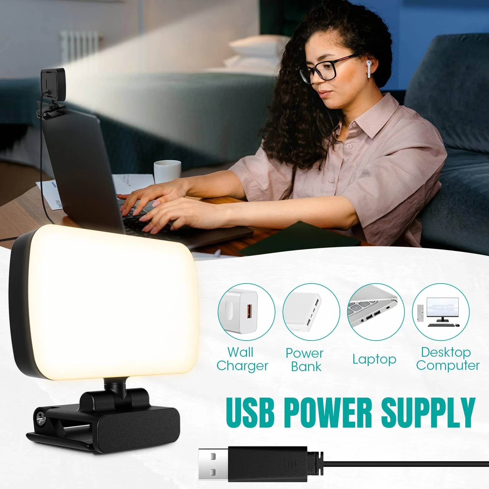 RealPlus Luce per Videoconferenza, Luce Video USB Cablata Portatile a Clip con 120 LED e 3 Modalità di Illuminazione, Luce per Video per PC/Laptop/Luci Video/Live Streaming/Ufficio/YouTube/Tiktok