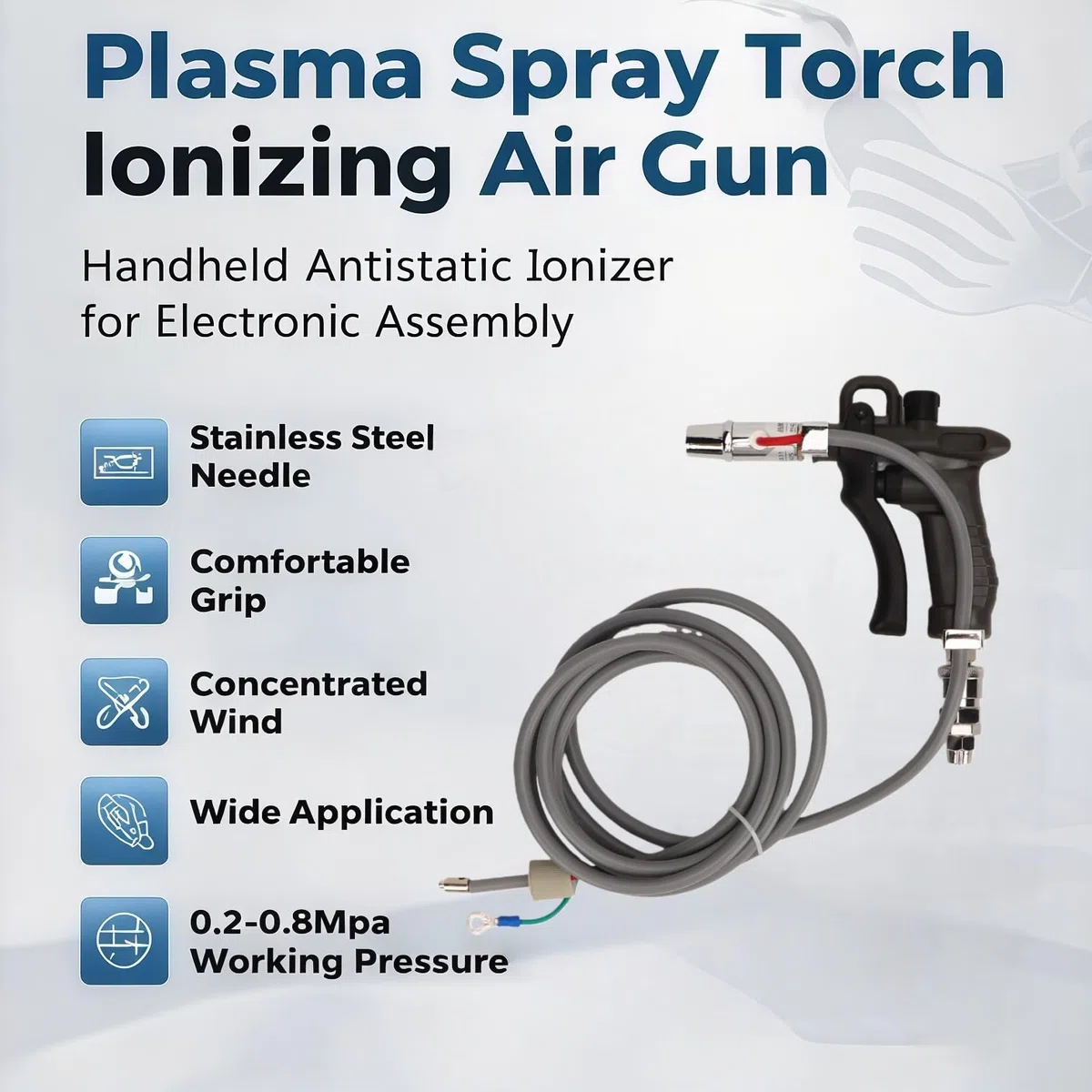 Torcia a spruzzo di plasma Ionizzante ionizzatore antistatico con pistola a pistola ad aria con ago in acciaio inossibile per attrezzatura di rivestimento di stampa elettronica