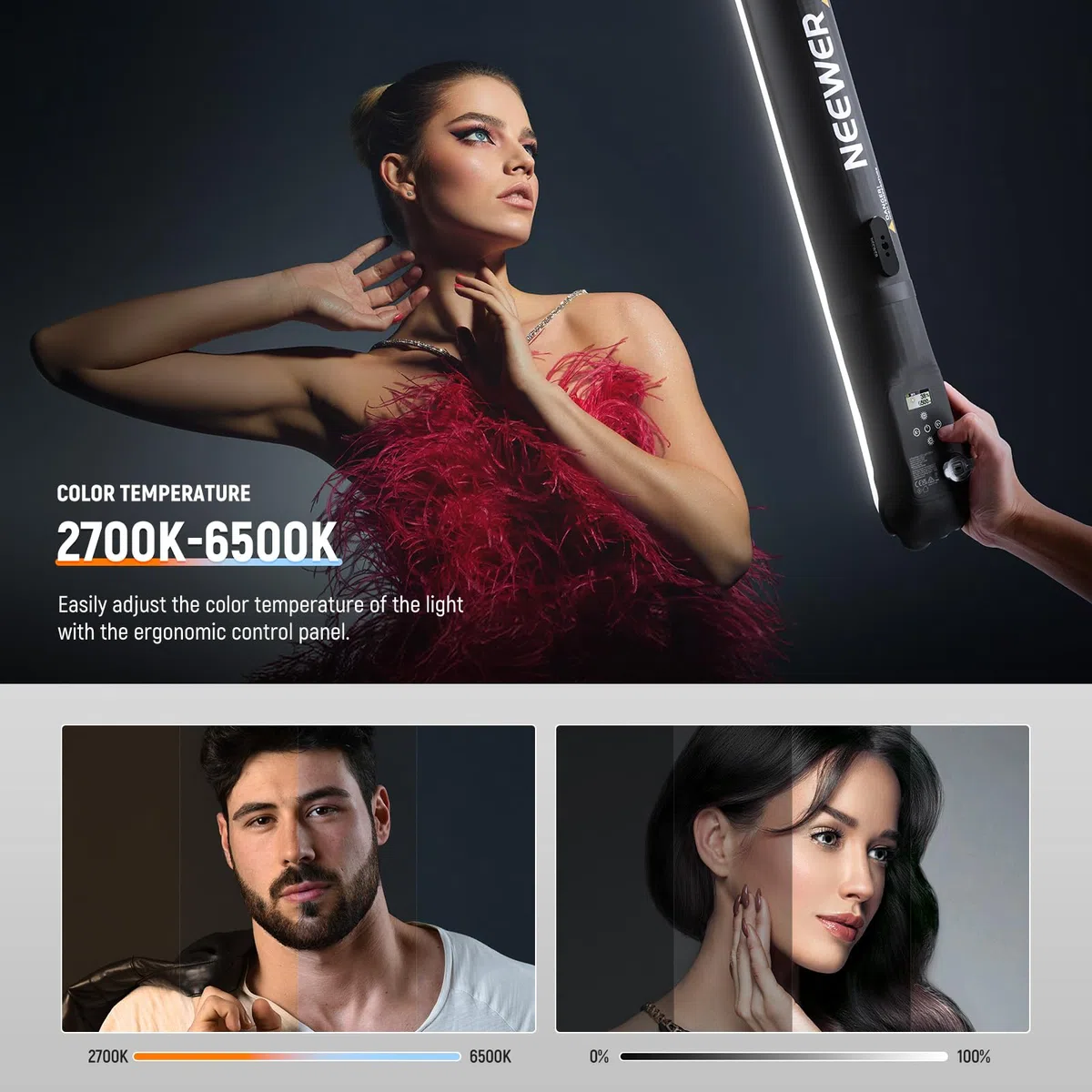 NEEWER BASICS 21W Barra LED Luce Fotografica Portatile 90cm Illuminazione Video TPU Gonfiabile Bicolore 2700-6500K 1300LUX 12 Effetti CRI95 Batteria 2500mAh per Studio Foto Registrazione, GC21B