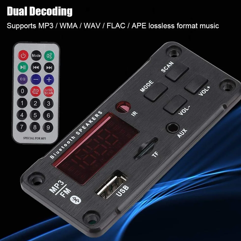 Scheda decodificatore USB MP3 Car Audio Bluetooth Scheda decodificatore MP3 Bluetooth 5.0 Modulo di registrazione chiamata Vivavoce Memoria USB MMA FM amplificatore Radio