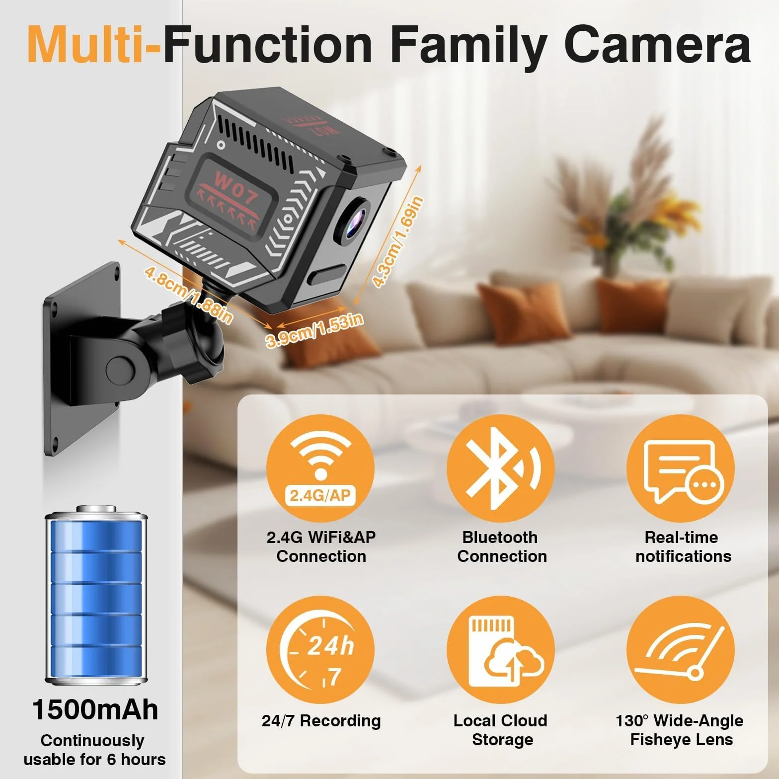 Mini Telecamera WiFi Interna 2K Videocamera Sorveglianza con Visione Notturna, 5 Ore Autonomia, Notifiche Movimento Istantanee, Registrazione Ciclica,Doppia Memoria SD/Cloud, Controllo Remoto Con App