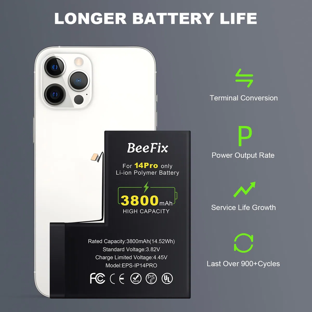 Batteria per iPhone 14 Pro: Batteria Li-Ion 3800mAh alta capacità per iPhone 14 Pro con strumenti riparazione professionali Compatibile con modelli A2890/ A2650/ A2889/ A2892/ A2891