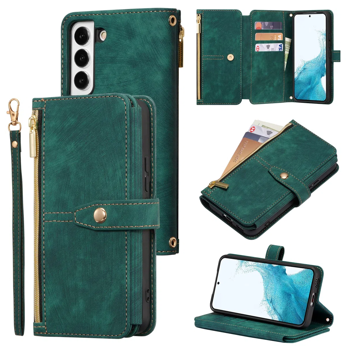 ZCDAYE Custodia per Samsung Galaxy A34 5G con 9 scomparti per carte di credito, in pelle PU per Samsung A34 5G, custodia per Samsung Galaxy A34 5G, con chiusura lampo, colore: verde