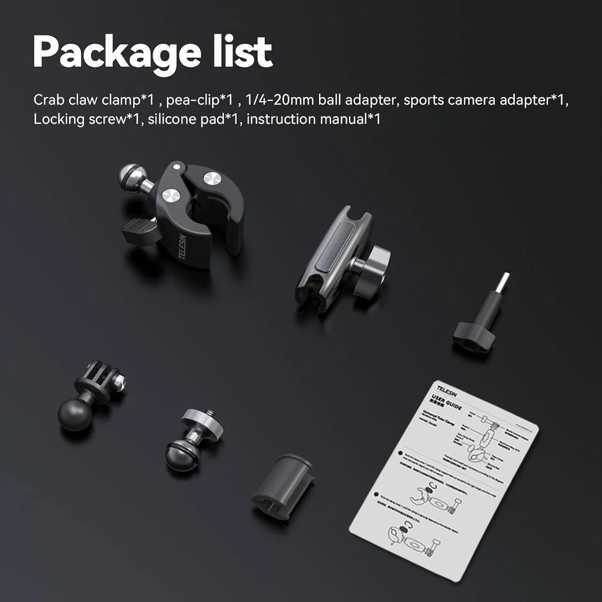 TELESIN Universal Handlebar Tube morsetto Mount for Sport Cameras (Aluminum)