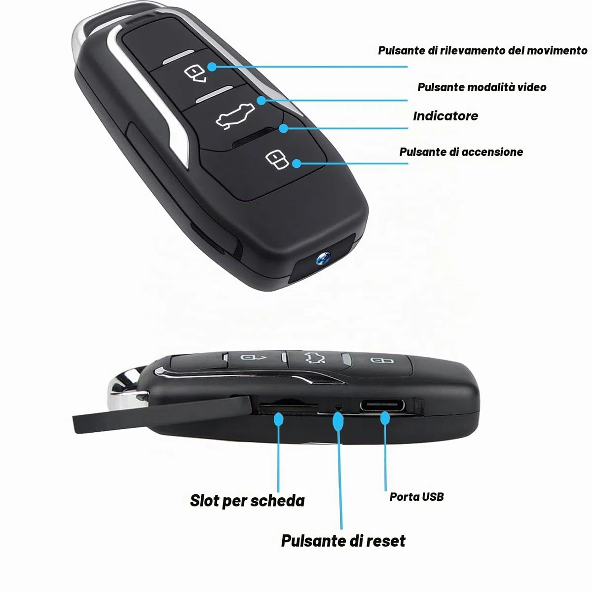 SHMIZZ Mini Telecamera Spia 1080P, Telecamera Nascosta Chiave Auto con Rilevamento di Movimento, Visione Notturna, Batteria Ricaricabile da 300mAh, Registrazione in Loop