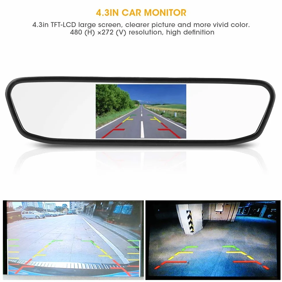 Janzoom Dash Cam a Specchio, Monitor per specchietto retrovisore a Basso consumo energetico IP68 Impermeabile per Telecamera di retromarcia per Auto