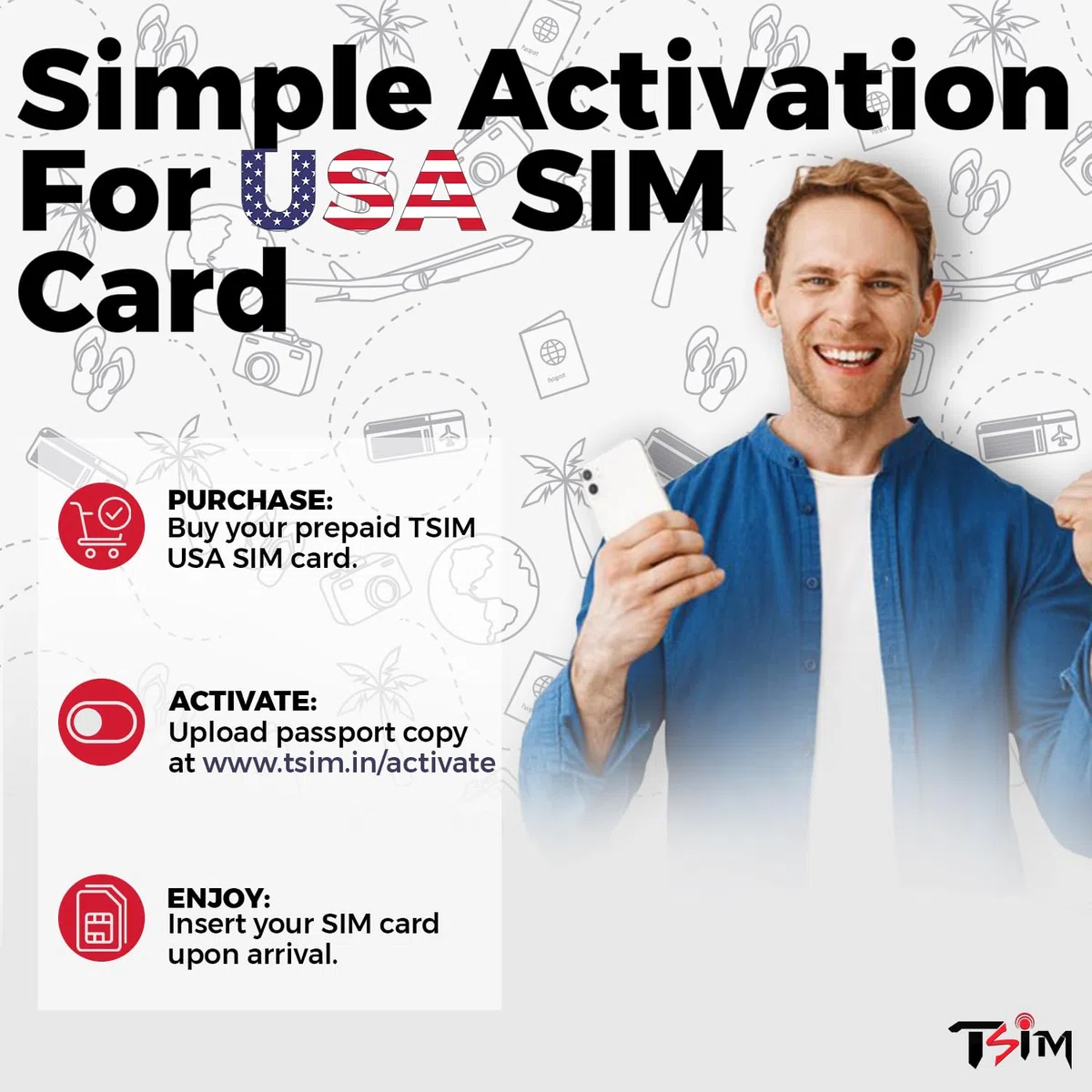 Carta SIM USA per viaggiare negli Stati Uniti. Chiamate/SMS locali e internazionali illimitati. Chiamate verso casa gratuite! Piano aggiornato 5G con hotspot/tethering! (12GB x 1 mese)