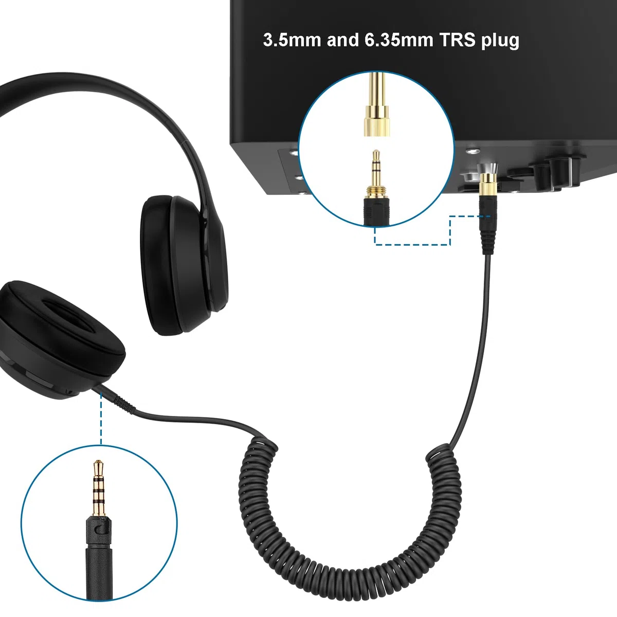 Cavo audio compatibile con cuffie Sennheiser HD599SE, HD599, HD598, HD598SE, HD560S, HD598SR, HD400PRO, HD579, HD569, cavo stereo di ricambio da 2,5 mm a 3,5 mm, con adattatore da 6,35 mm (1,5-3 m)
