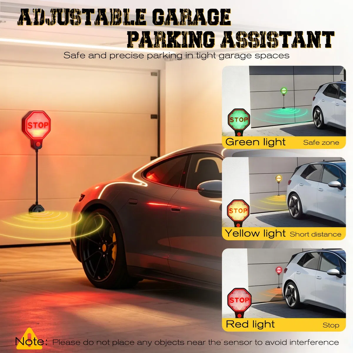 Garage ad ultrasuoni con segnale di arresto LED, sensore di parcheggio a LED con segnale acustico, sensore di parcheggio automatico per parcheggio preciso, montaggio a parete, funzionamento a batteria