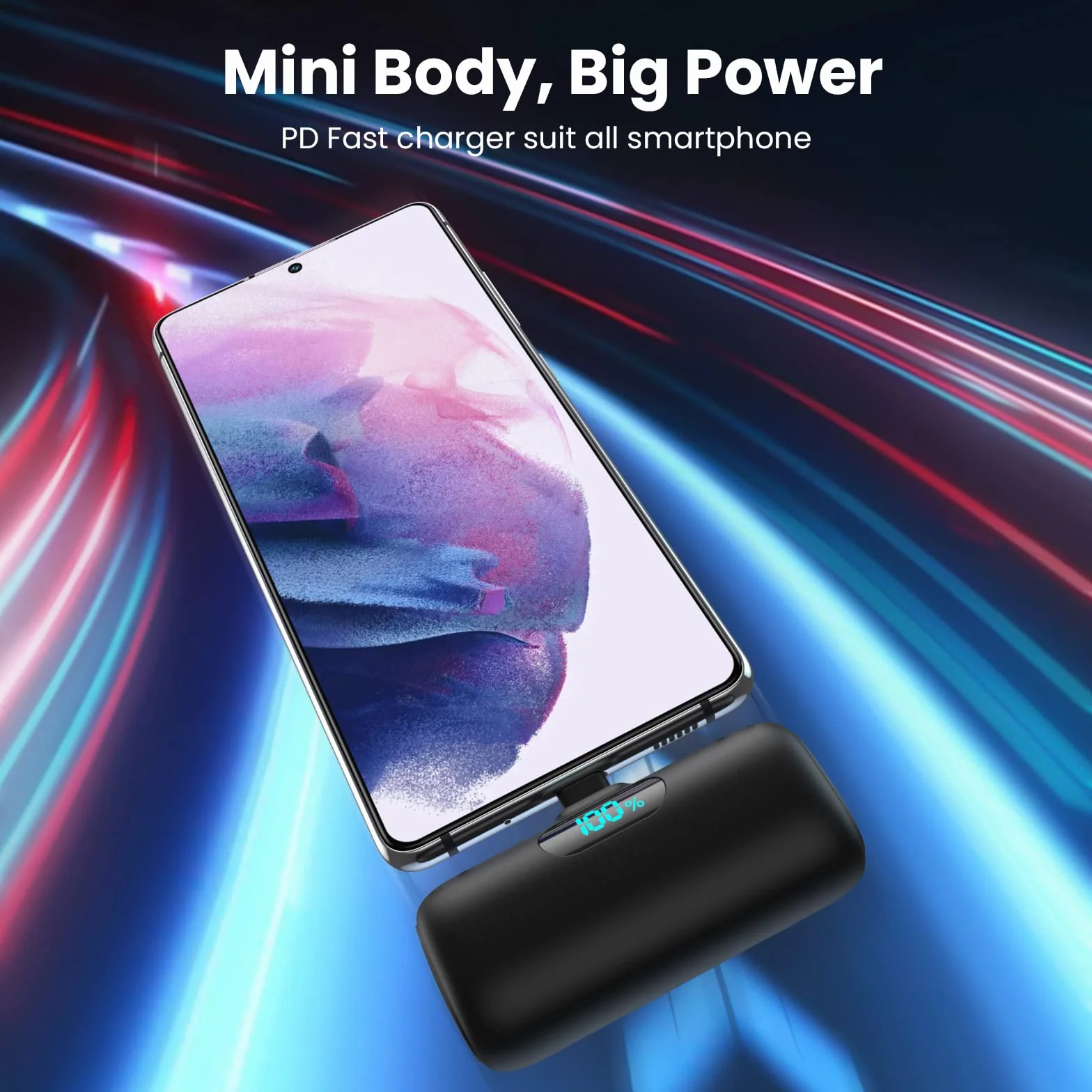 Feob Mini Power Bank USB C 5000mAh, 15W PD 3.0A Carica Rapida Caricabatterie Portatile Compatta e Carino Powerbank Batteria Esterna con LED Display per iPhone 16/15 Pro Samsung e altri Telefoni USB C
