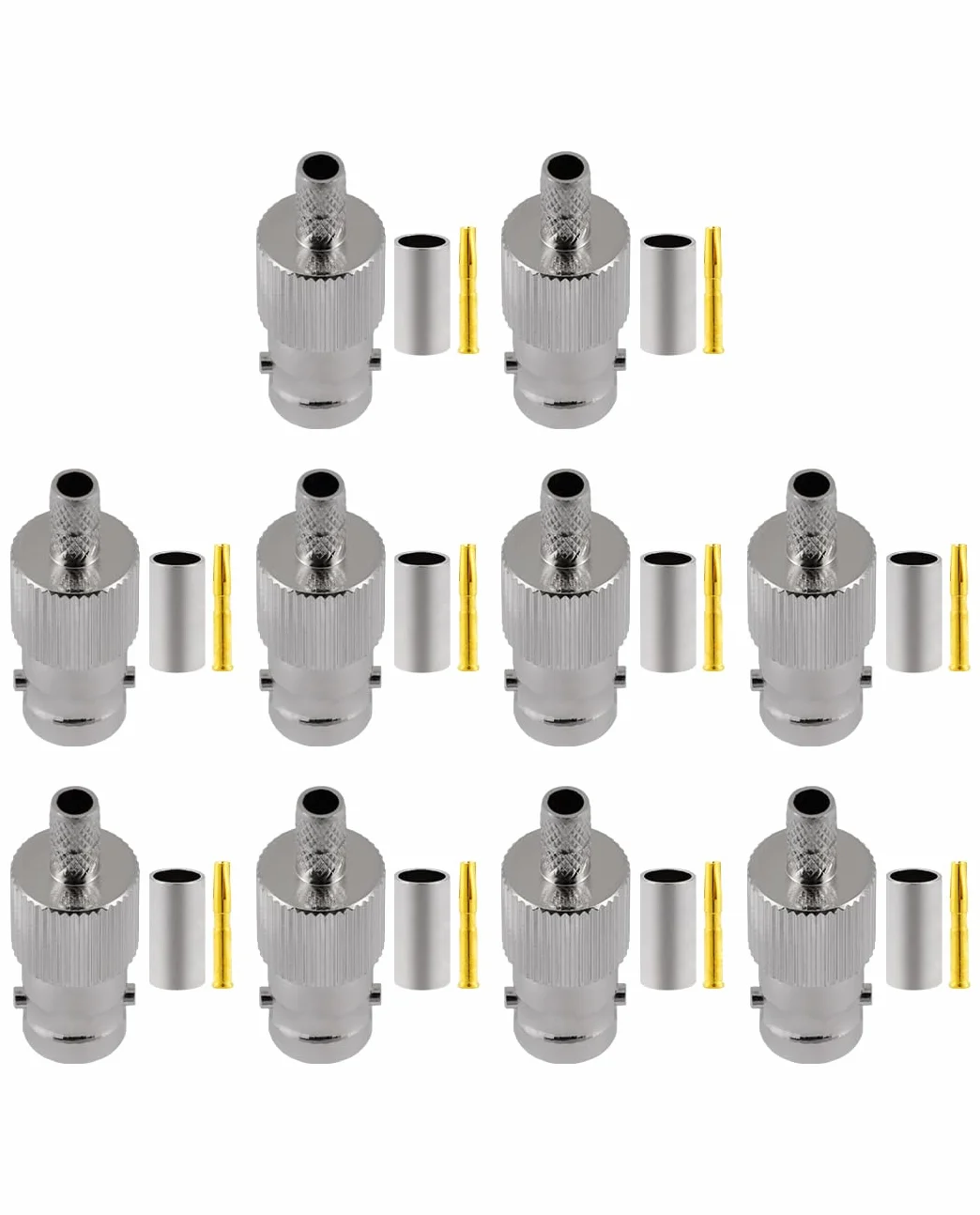 Vecys 10 PCS BNC Femmina Connettori 50 Ohm BNC Femmina Crimpare Connettore per RG58 RG142 RG400 VLMR195 RF Coassiale Cavo