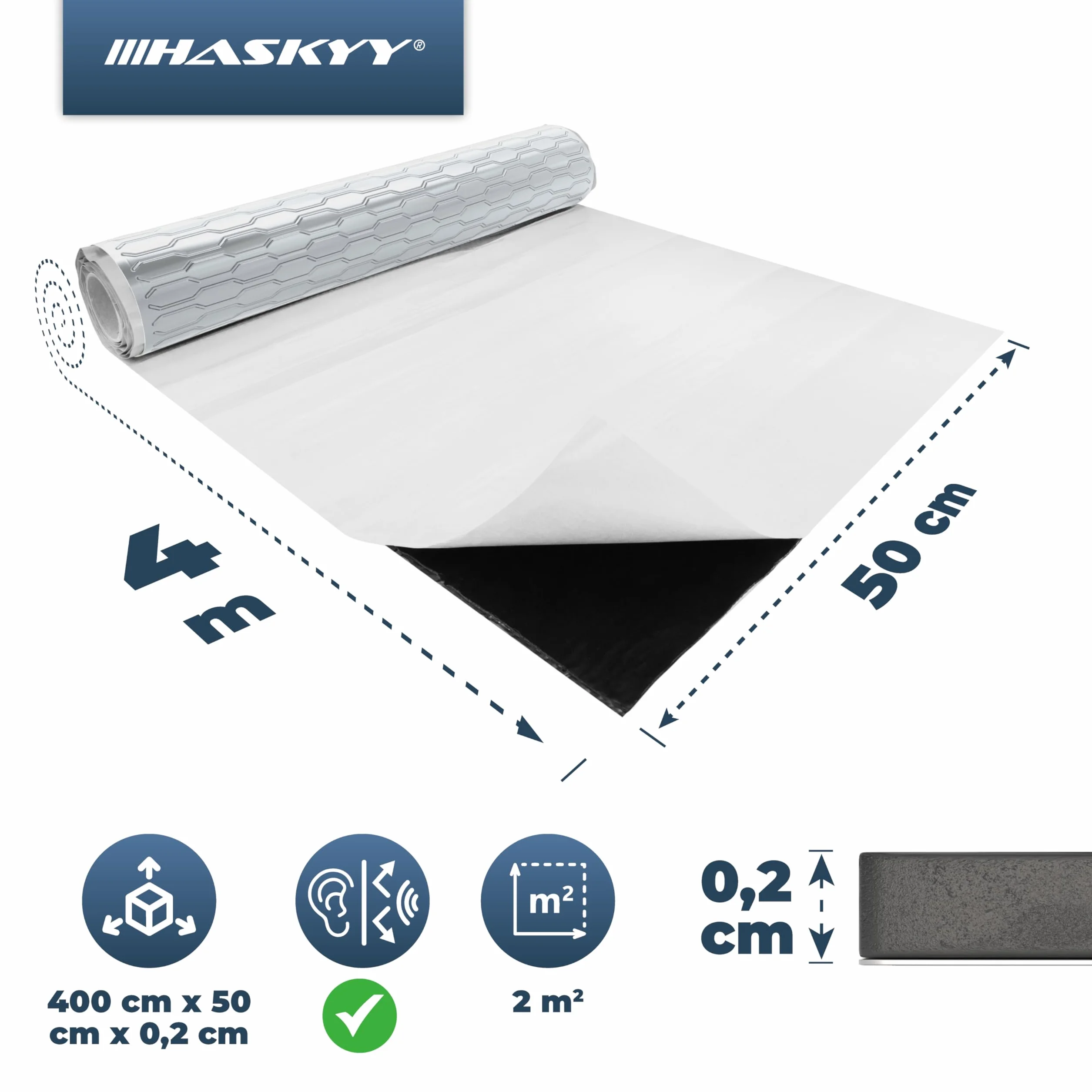 HASKYY Isolante insonorizzante da 2 mm 2 mq per Auto, Fonoassorbente Butilico da Auto, Isolamento Acustico e Smorzamento di Vibrazioni