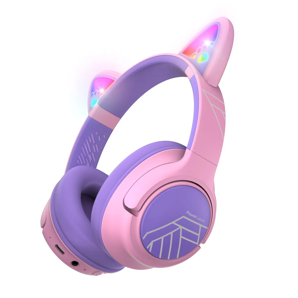 PowerLocus Cuffie Bluetooth per Bambini, Cuffie Wireless per Ragazzi, 74/85/94dB Limite di Volume, Luci a LED, Cuffie Over Ear Pieghevole Senza Fili con Microfono per iPad/Viaggio/Tablet/PC (Viola)