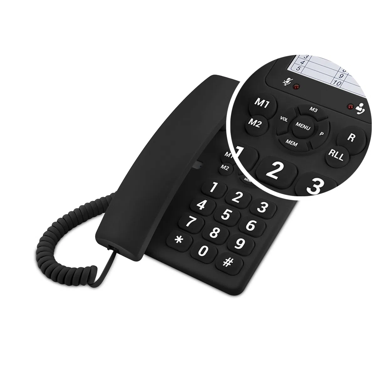 SPC Original - Telefono fisso da tavolo o da parete, con tasti grandi e di facile utilizzo, 3 memorie dirette, volume suoneria extra forte, funzione di ricomposizione - Nero