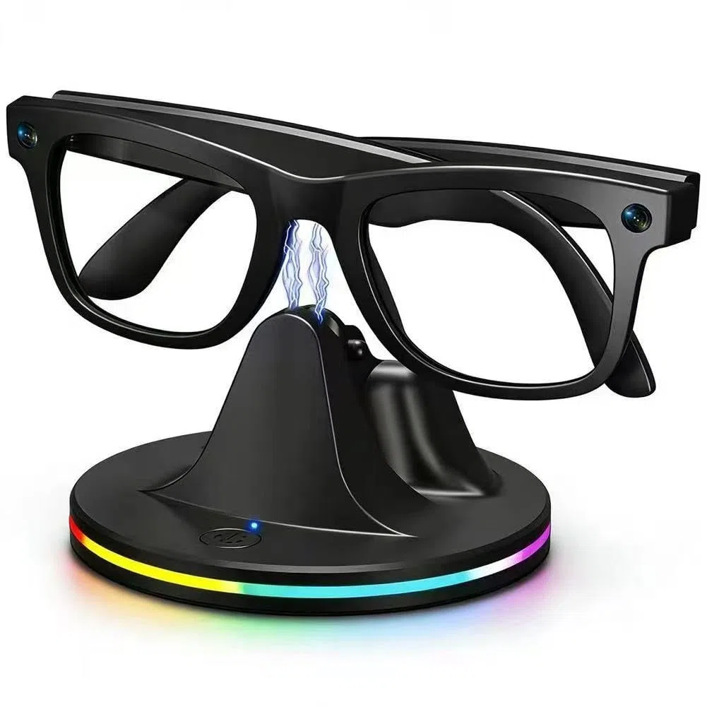 Supporto di ricarica compatibile per occhiali Ray-Ban Meta Smart, Portatile per Wayfarer, compatibile con Wayfarer, Skyler, Headliner con indicatore LED e cavo di ricarica USB-C (Nero-RGB)