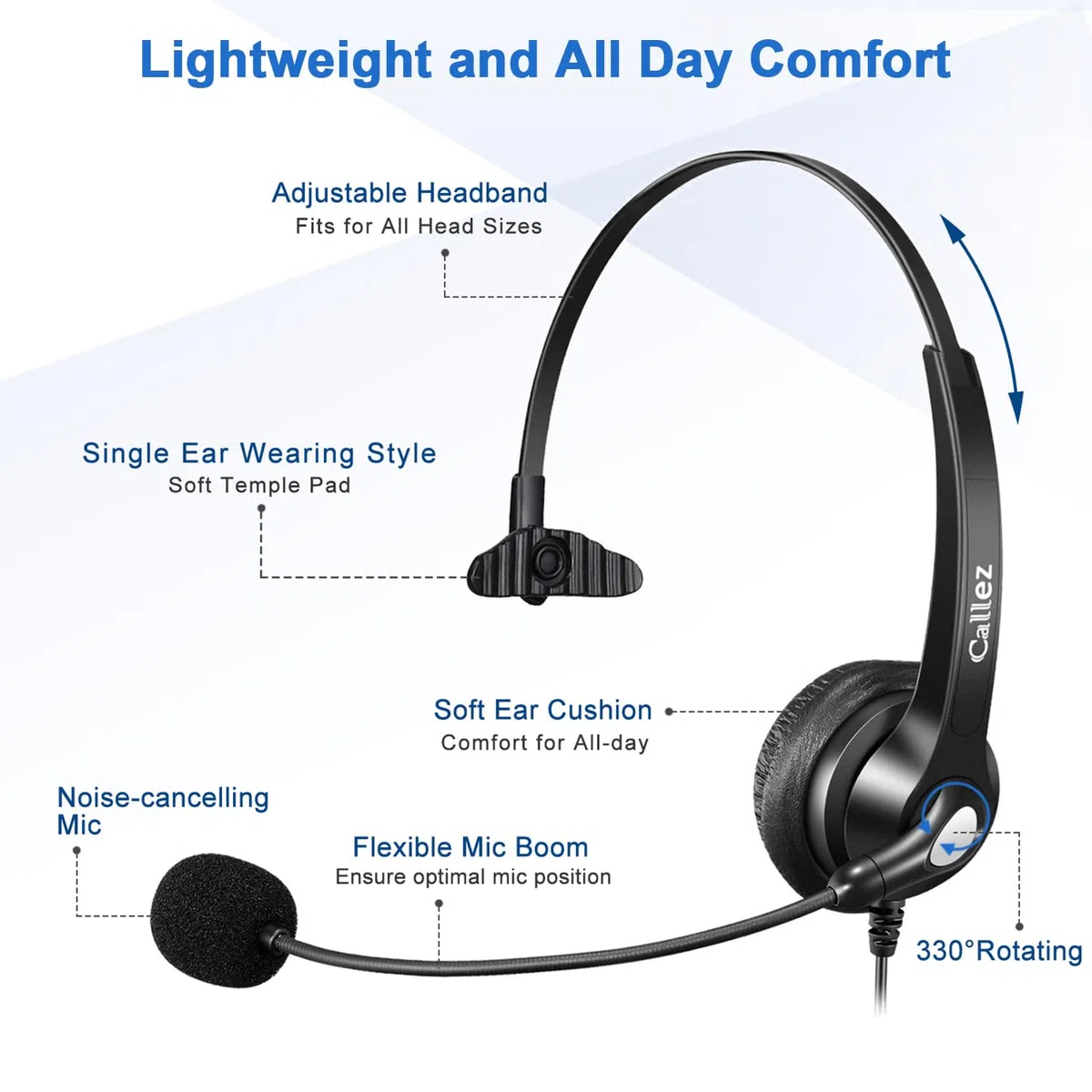 Callez Cuffie 2,5 mm Mono con Microfono a Cancellazione del Rumore, Controllo del Volume, Auricolare Call Center per Panasonic Siemens Gigaset C430 C530 Cisco Telefono Fisso Cordless DECT