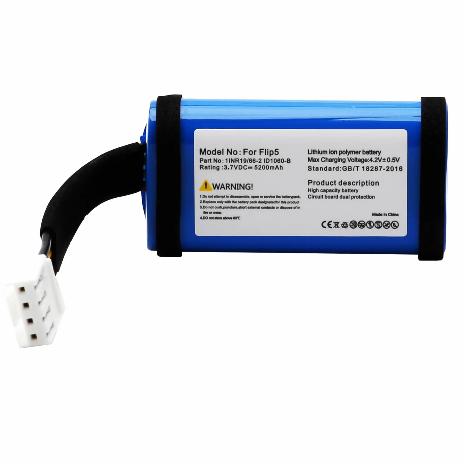 Batteria per JBL Flip 5, 3,7 V 5200 mAh Li-ion 1INR19/66-2 ID1060-B per altoparlante Bluetooth JBL Flip 5th Generation