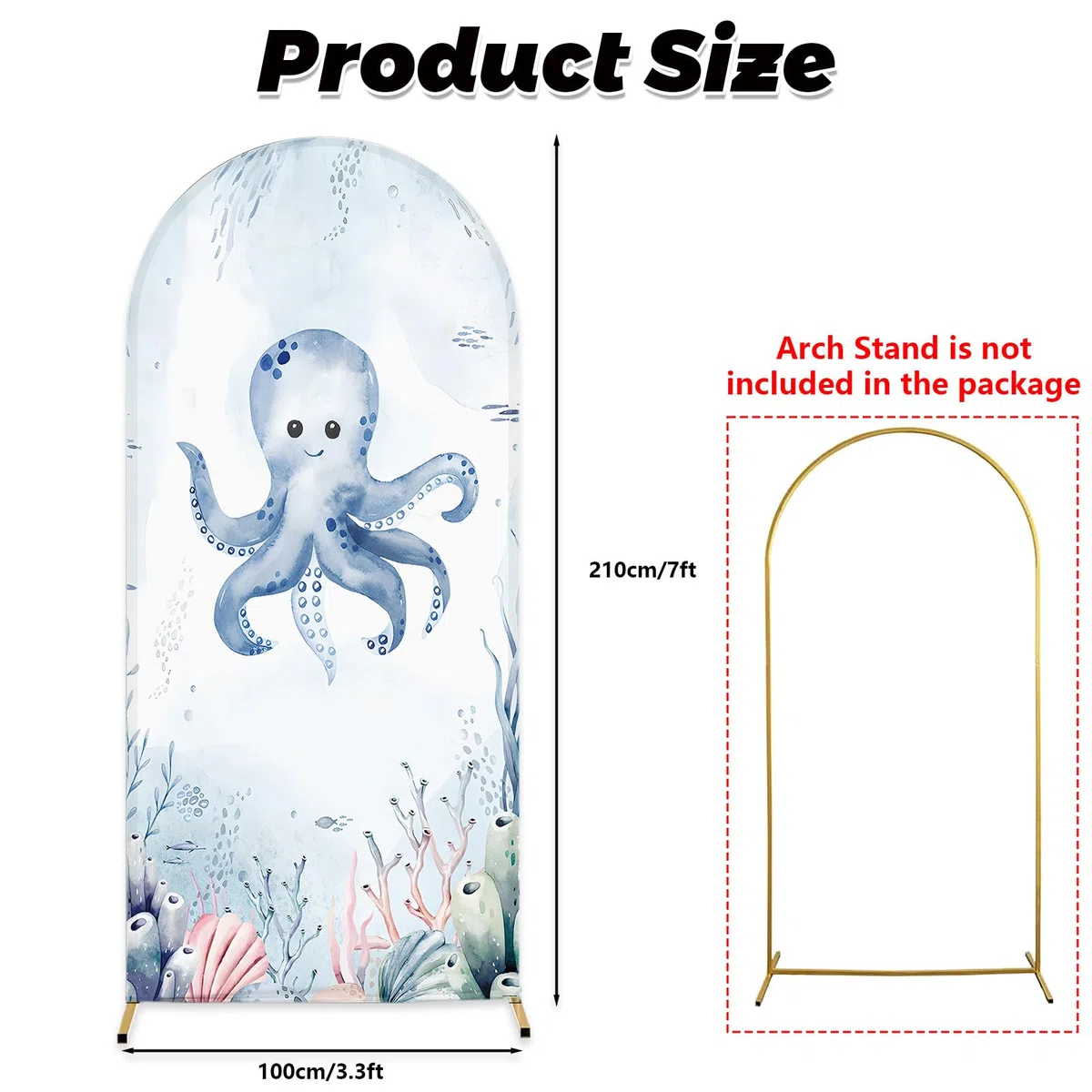 AIBIIN 100 x 210 cm sottomarino a forma di arco marino sfondo sotto il mare tema polpo arco copertura per Birthda Baby Shower torta Smash Party Decor