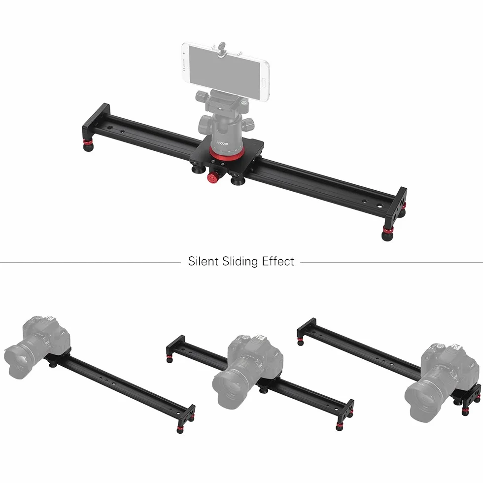 Andoer 50 cm/20 Pollici In Lega di Alluminio Telecamera Slider Video Stabilizzatore Rail per DSLR Camera Camcorder DV Film Fotografia, Caricare Fino a 11 Libbre
