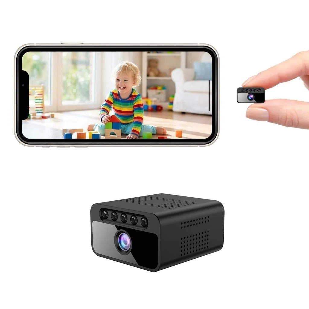 AOBOCAM Mini Telecamera WiFi Interna 4K UHD Videocamera Sorveglianza con Visione Notturna, 5 Ore Autonomia, Notifiche Movimento Istantanee, Doppia Memoria SD/Cloud, Controllo Remoto Con App (S)