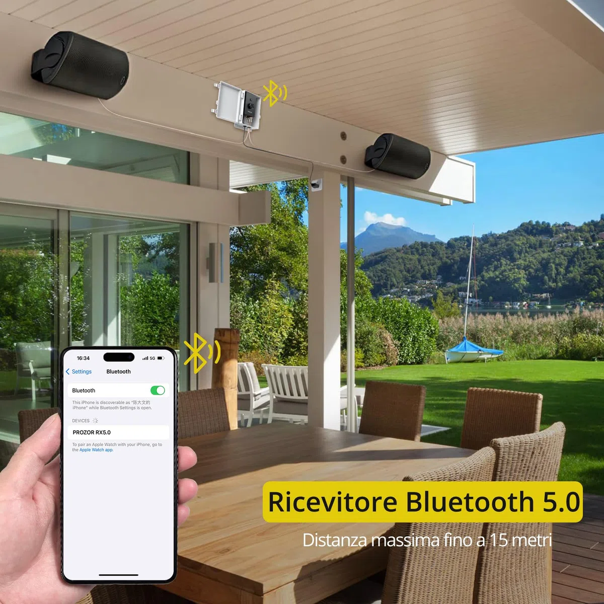 PROZOR Amplificatore Audio Esterno Potenza di picco 200W+200W Bluetooth 5.0 con Alimentazione Amplificatore 30V 5A Impermeabile con Alloggiamento TPA3221 per Patio Piscina Giardino Festa