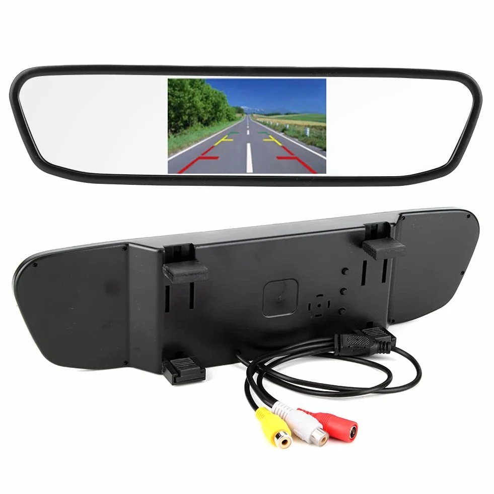 Monitor per Specchietto Retrovisore HD TFT-LCD 4,3 Pollici, Schermo per Monitor per Auto 480 H X 272 V, Telecamera di Retromarcia per Specchietto Retrovisore per Auto, 12 V,