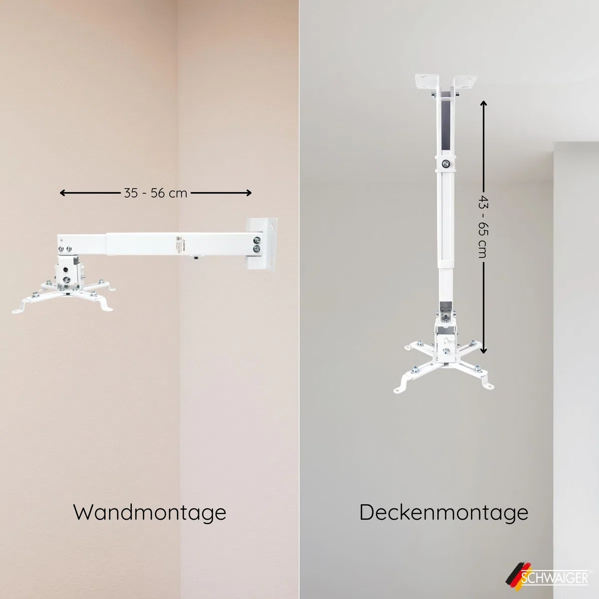 SCHWAIGER 9468 Supporto per proiettore Supporto per proiettore a parete Supporto per soffitto Supporto universale girevole max. 20 kg bianco