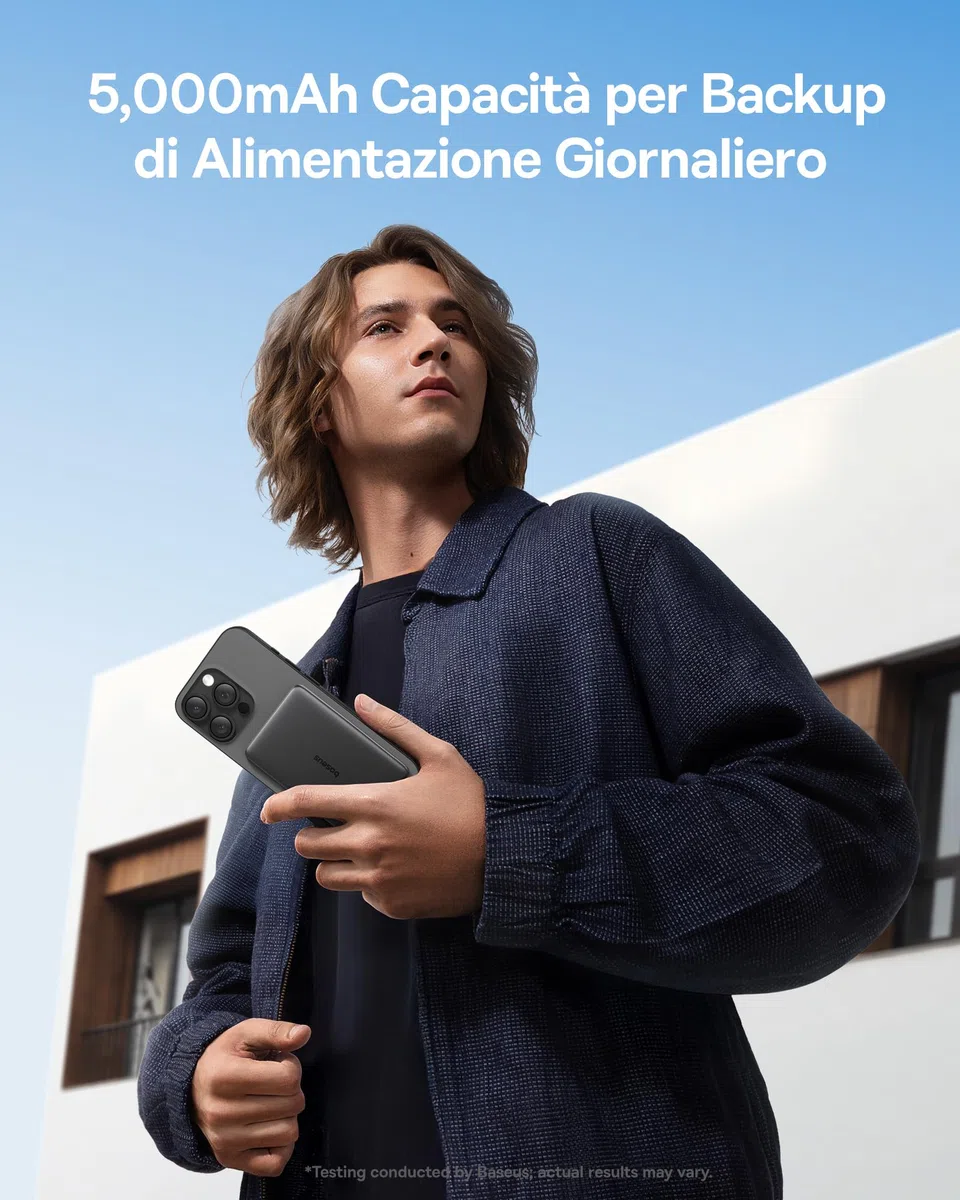 Baseus Picogo AM41 Power Bank, Ultra Slim 5000mAh Magsafe Powerbank, Ricarica Rapida PD 20W, Portatile, Magnetico Batteria Esterna Wireless con cavo USB C per iPhone 17/16/15/14/13/12, Nero