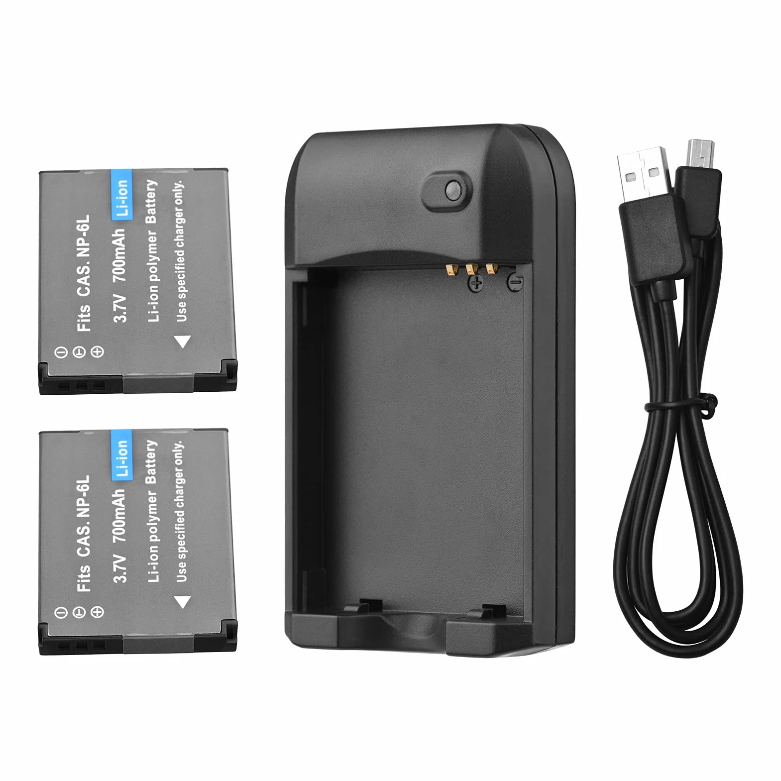 Andoer Caricabatteria NP-6L con spia LED + 2 batterie NP-6L 3.7V 700mAh con cavo di ricarica USB