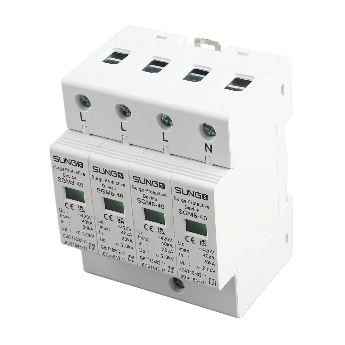 Protezione contro le sovratensioni domestiche, 4P 220V 40KA Casa Din Rail Dispositivo scaricatore a bassa tensione per protezione contro i fulmini