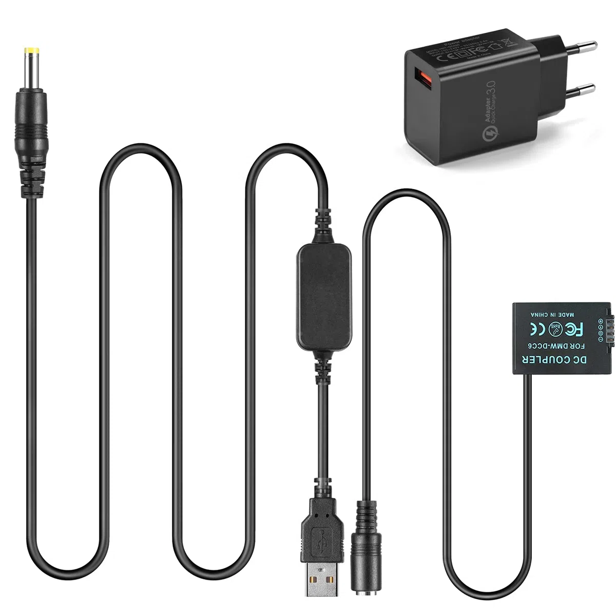 Cavo USB 5W-8.4V Power Bank DMW-AC8 + DMW-DCC6 Accoppiatore DMW-BMB9 Batteria fittizia per Panasonic DMC-FZ40K FZ45K FZ47K FZ48K FZ60 FZ62 FZ70 FZ72 FZ80 FZ82 FZ100K FZ150K