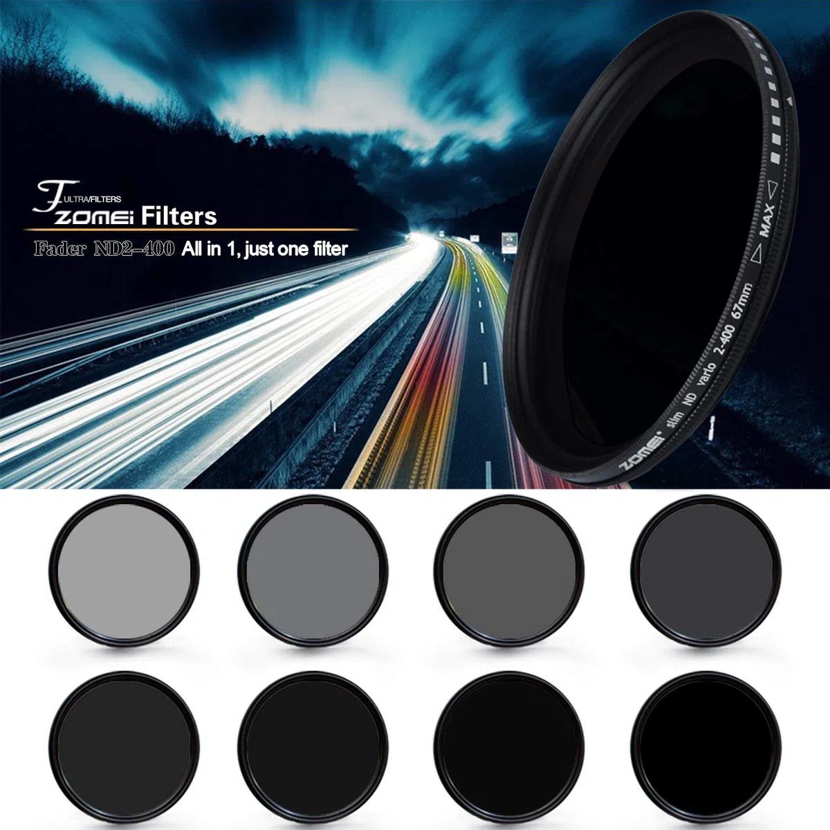 ZOMEI - Filtro variabile regolabile a densità neutra, 67 mm, con vetro ottico AGC (ND2 a ND400)