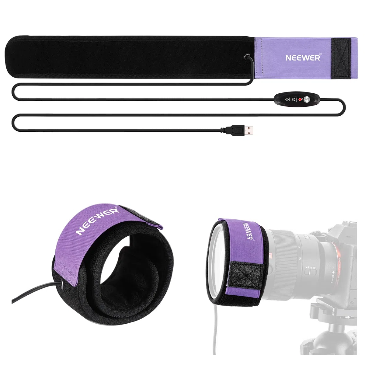 NEEWER Riscaldatore per Lenti a USB da 300mm con Tec. FPC per Astrofotografia con Telescopi e Obiettivi di Fotocamere DSLR, 3 Livelli di Temperatura, Evita Sovratensione/Rugiada/Nebbia/Condensa, HW-28