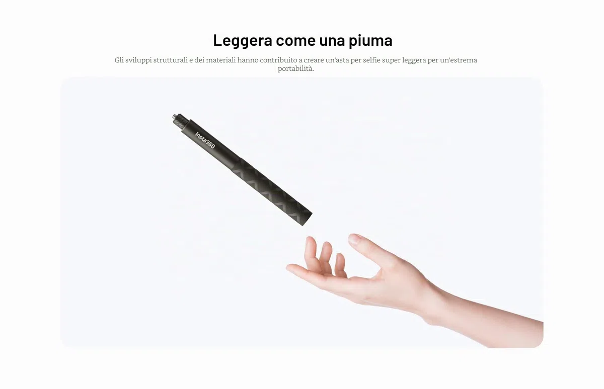 Insta360 Selfie Stick Invisibile da 114 cm, Super Leggero, Estensione Ultraresistente, Nero