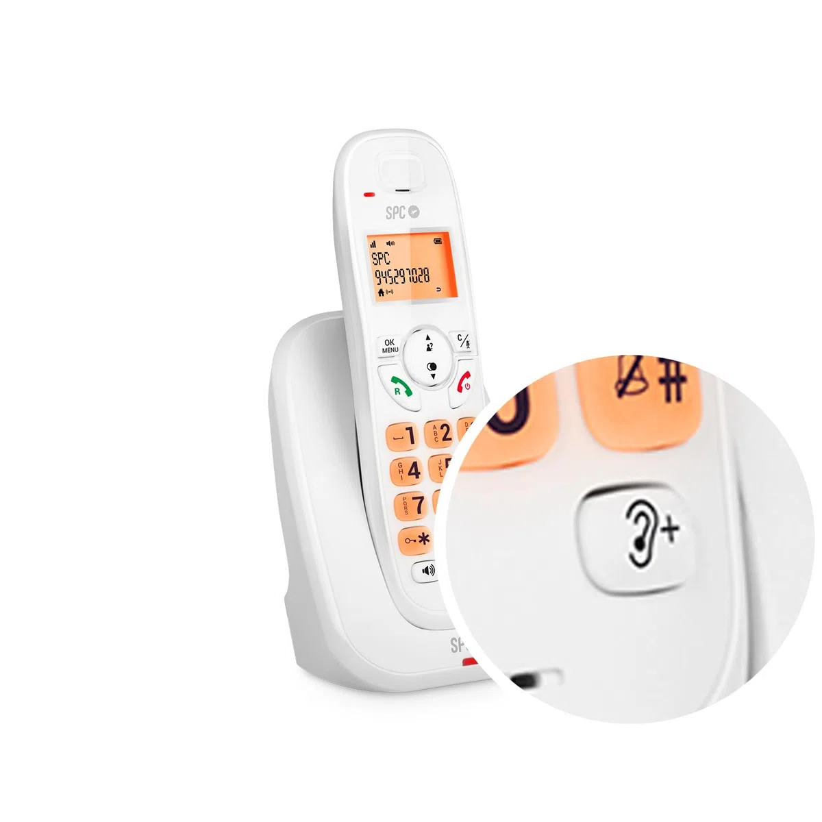 SPC Kairo – Telefoni fisso cordless, tasti e display illuminati, identificazione chiamante, volume extra, compatibilità GAP, modalità eco, blocco chiamate, vivavoce, rubrica 30 contatti – Bianco