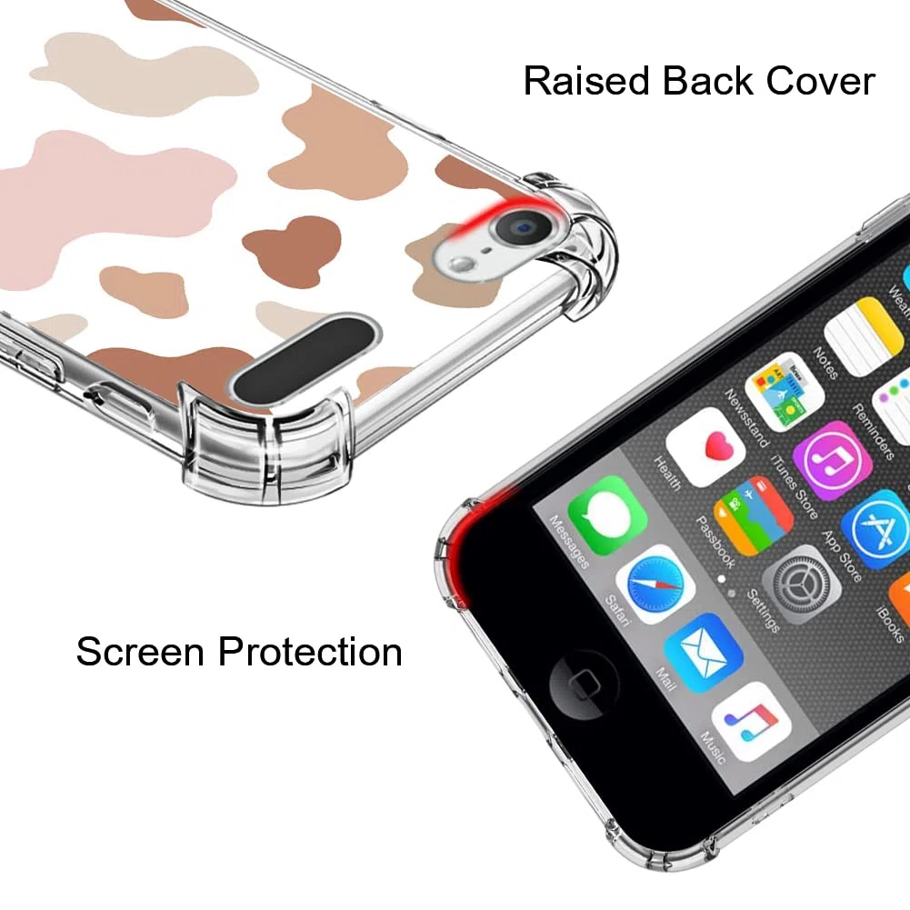 KANGHAR Custodia per iPod Touch 7/6/5 iPod Touch 5a/6a/7a generazione in morbido poliuretano termoplastico, con stampa di mucca, con pellicola proteggi schermo, supporto ad anello con cavalletto