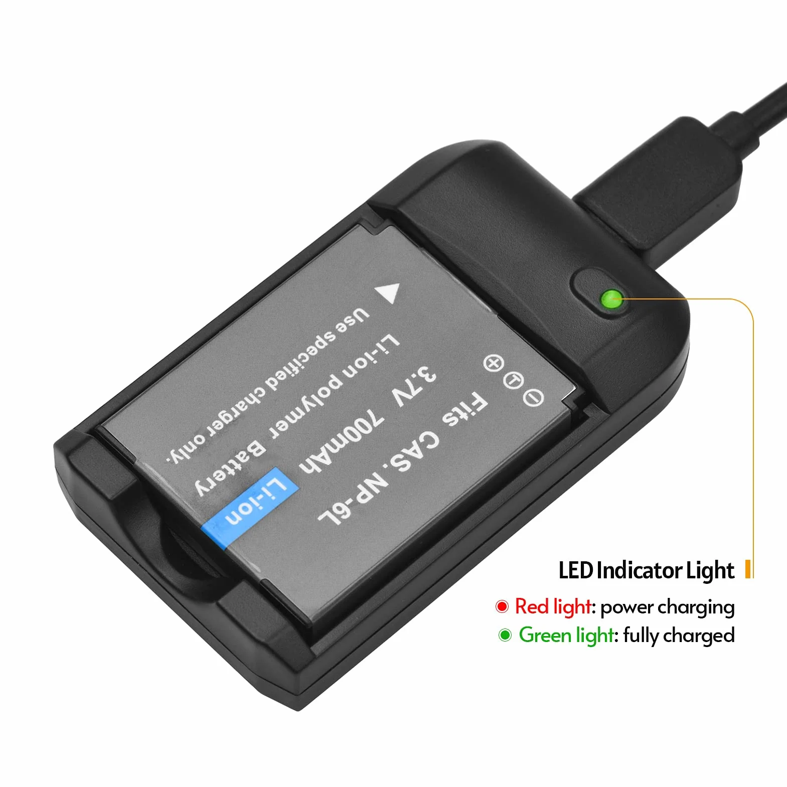 Andoer Caricabatteria NP-6L con spia LED + 2 batterie NP-6L 3.7V 700mAh con cavo di ricarica USB