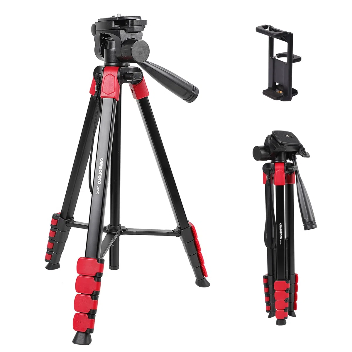 CAMBOFOTO Treppiede professionale da 172 cm, in lega di alluminio, con morsetto e borsa per il trasporto (compatibile con smartphone/tablet/DSLR)