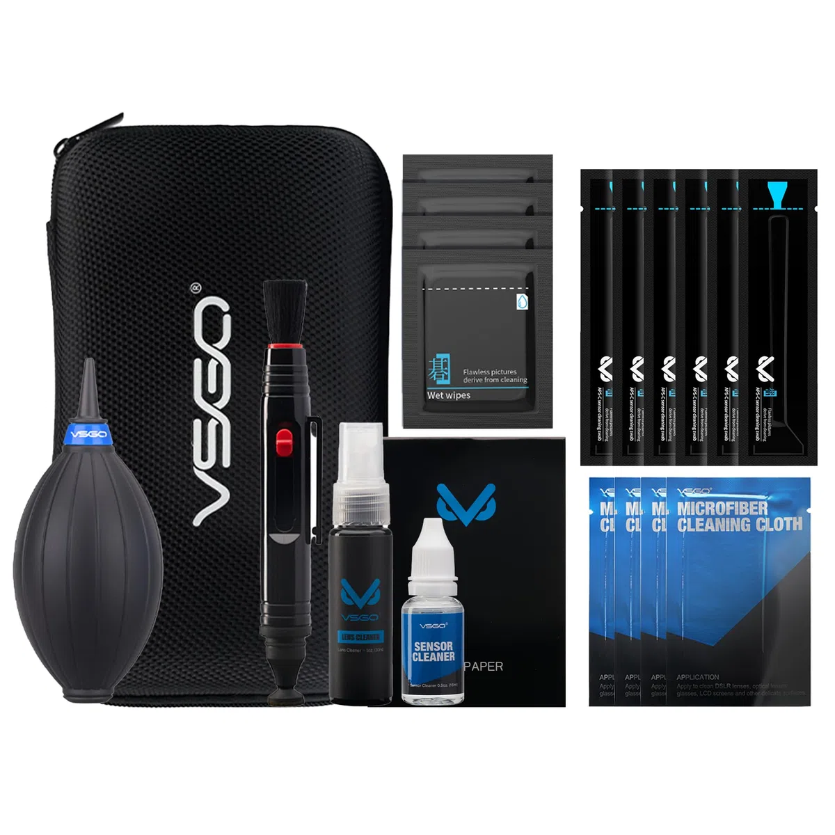 VSGO DKL-20 - Kit di pulizia professionale per fotocamere con sensore APS-C, tamponi per la pulizia dell'obiettivo, penna per la pulizia dell'obiettivo, compatibile con fotocamere DSLR Canon, Nikon,