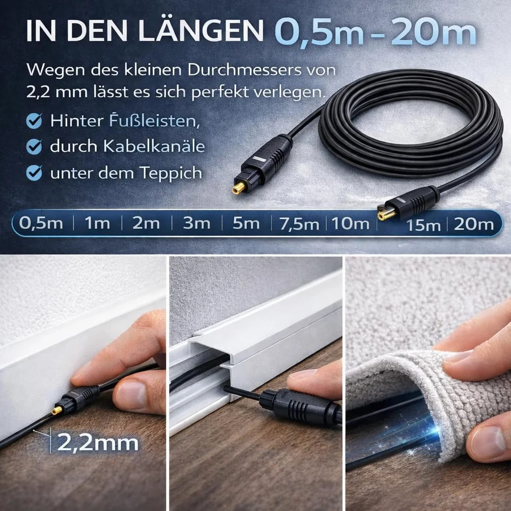 PerfectHD - Cavo Toslink ottico maschio-maschio, diametro 2,2 mm - 20 metri - 1 pezzo