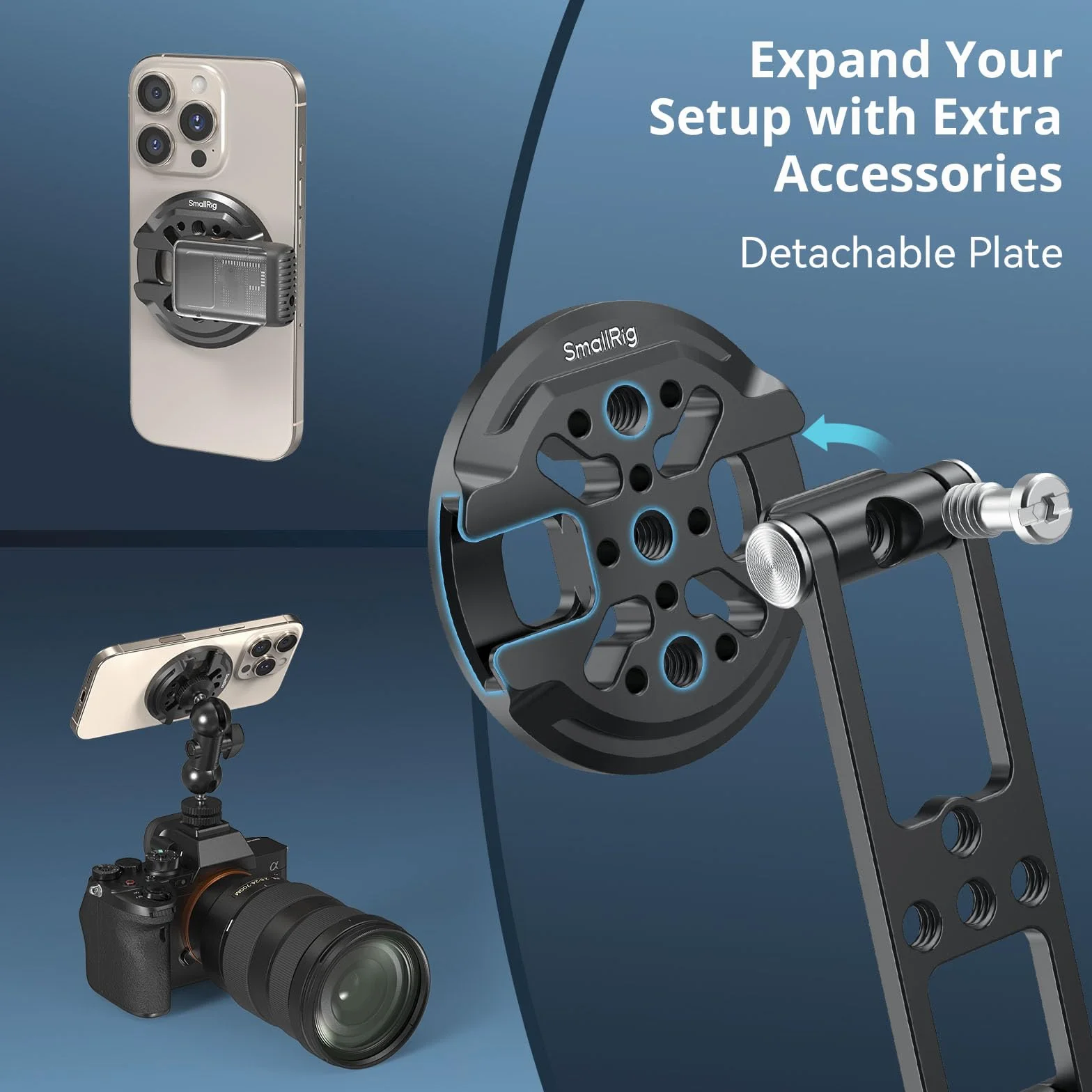 SMALLRIG Supporto magnetico in metallo con innesto per flash, per adattatore da treppiede magsafe, adattatore da treppiede regolabile e girevole per iPhone, monitoraggio della fotocamera, treppiedi