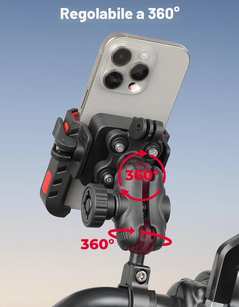 KEMIMOTO Supporto Telefono Moto, Porta Cellulare Moto con Antivibrazione e Antifurto, Porta Telefono Ruotabile a 360 per Motociclo, Scooter, Bici, ATV, Adatto per 4,7"-7,2" Smartphones